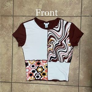Rue 21- Retro 70’s-80’s top, Brown Top, Size: M, Short Sleeve
